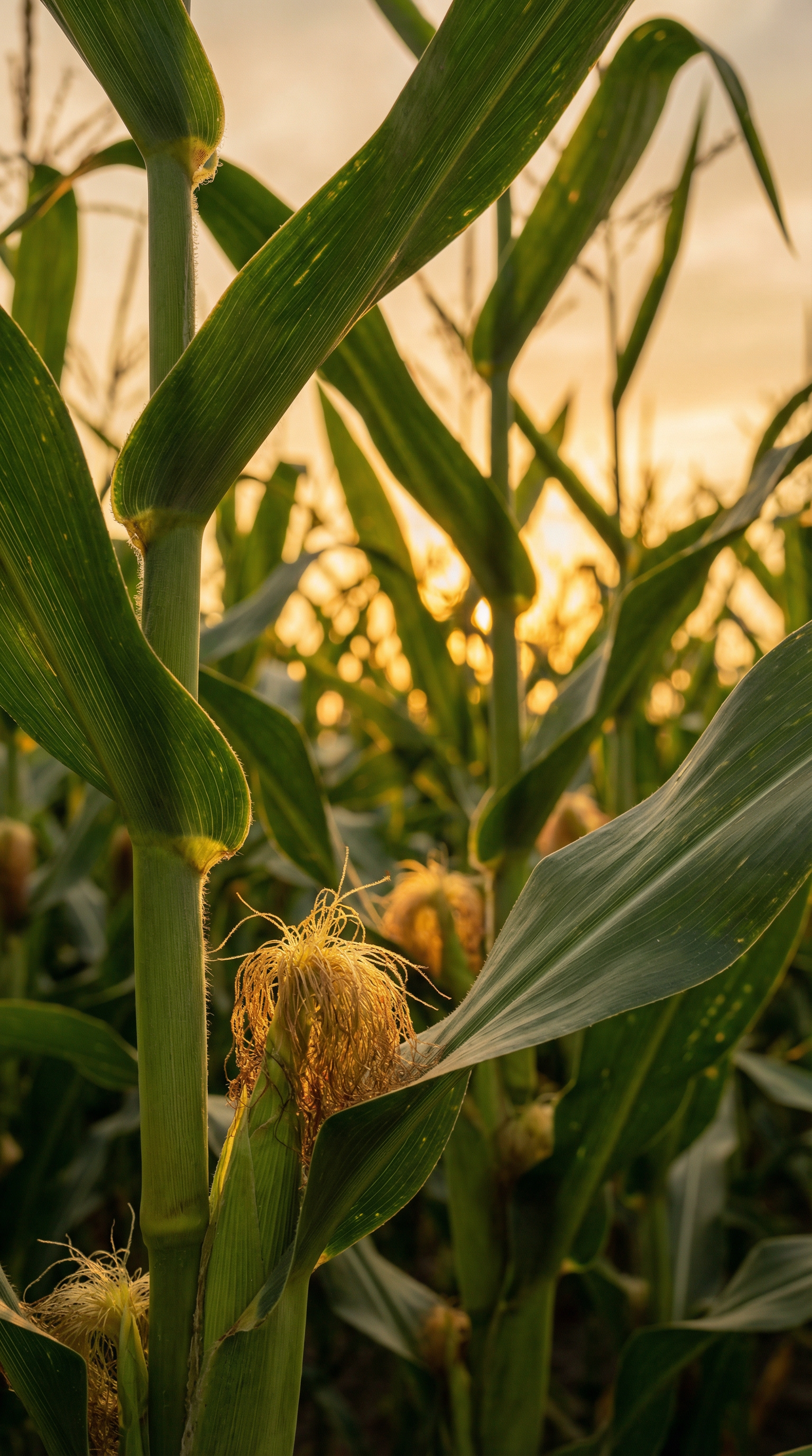 Close-up of corn plants in the field