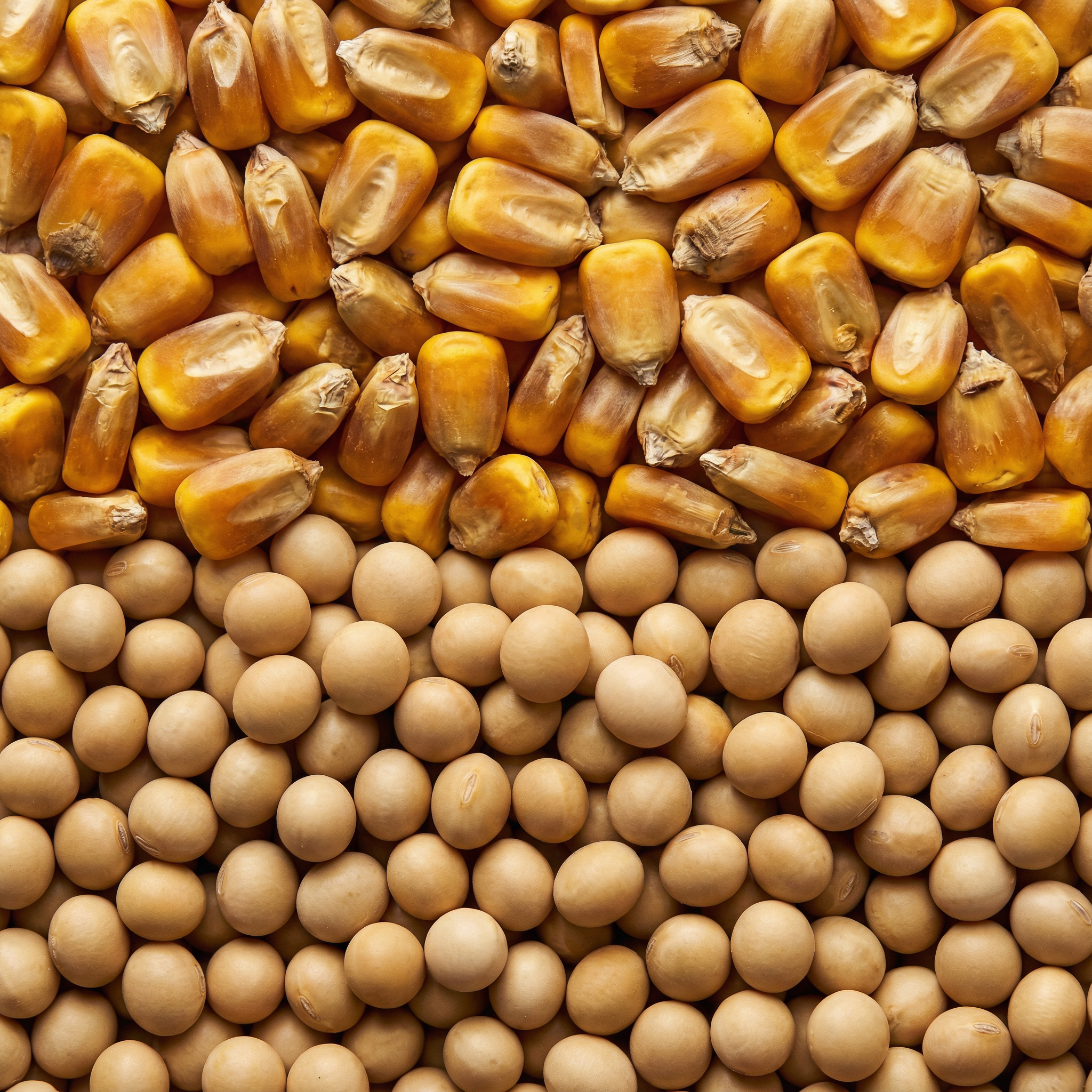 Corn kernels and soybeans harvest