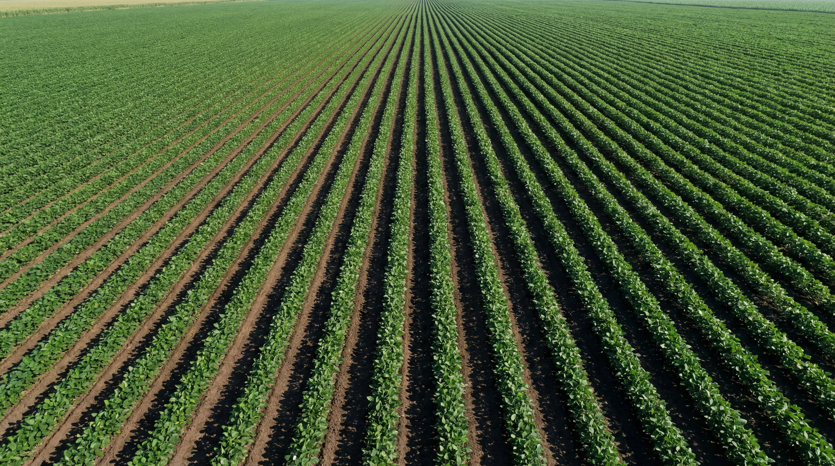 Aerial view of soybean field rows